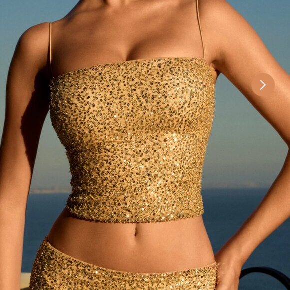 Oh Polly "Meissa" Embellished Sequin Bustier Top – Gold – Size 8 – NWT ✨ - Picture 8 of 12